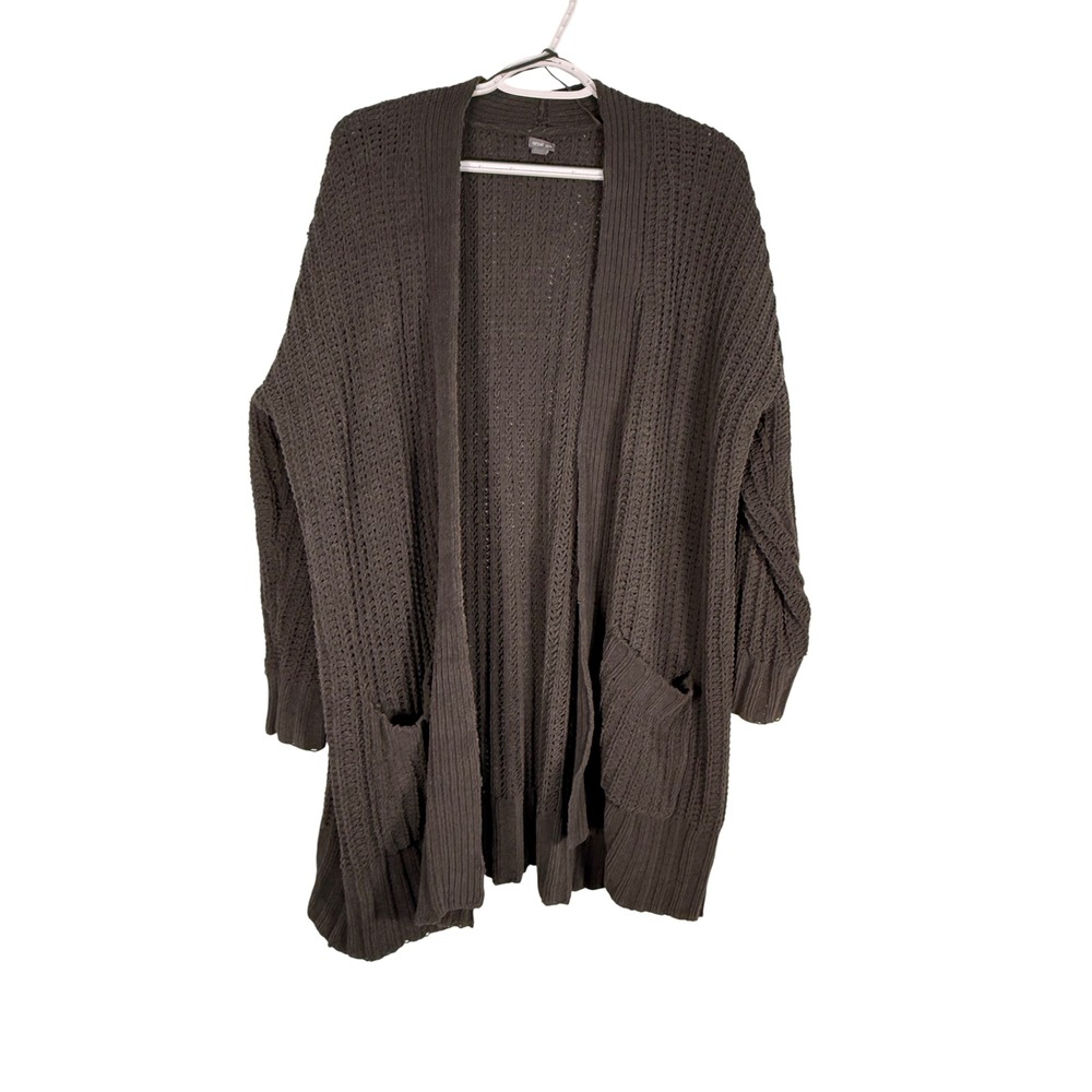 Aerie Oversized Open Front Cardigan Dark Grey Chunky Waffle Knit Sweater XS
